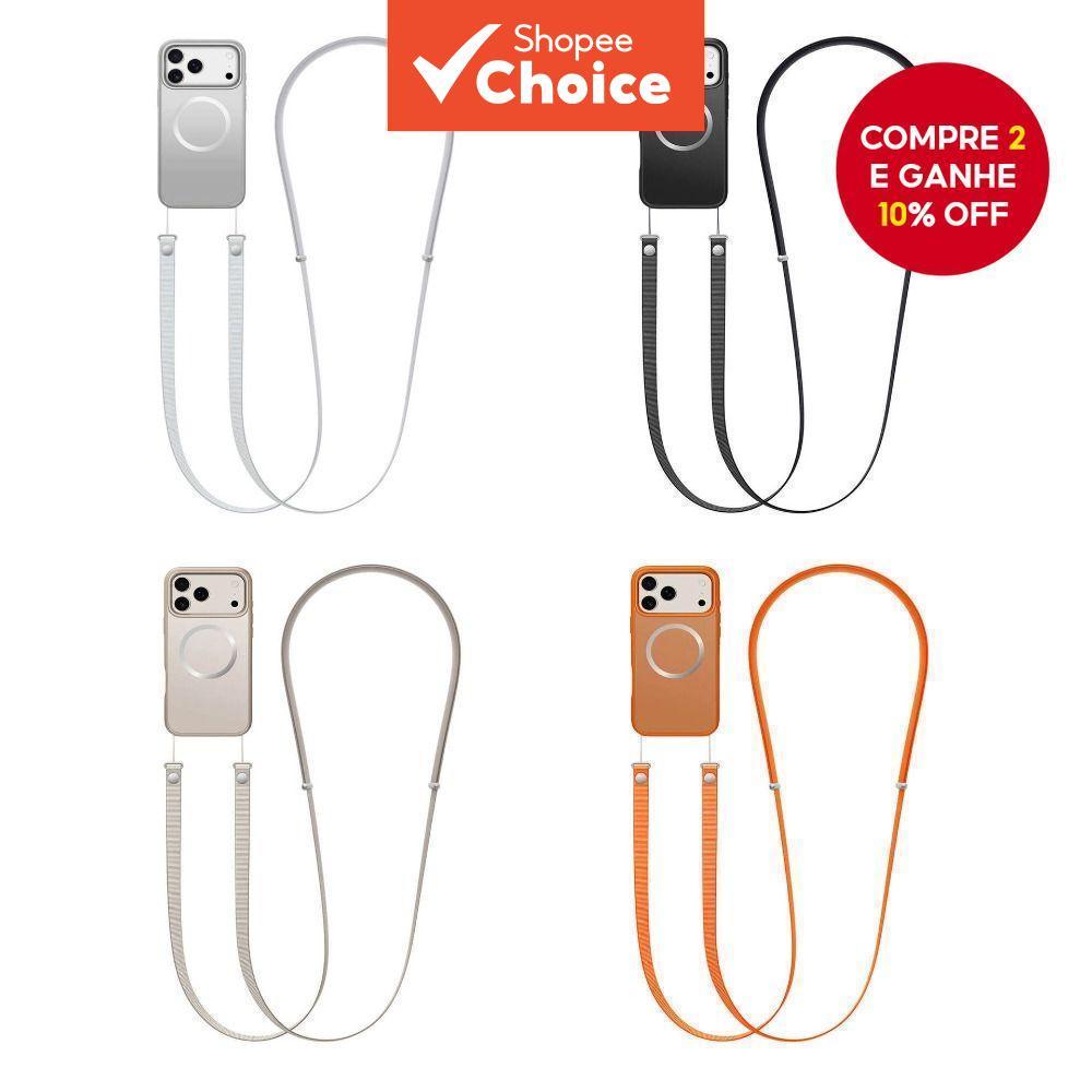 Cordão de telefone móvel trançado magnético, alça de ombro durável e anti-perda, elegante para capa do iPhone 17 Pro