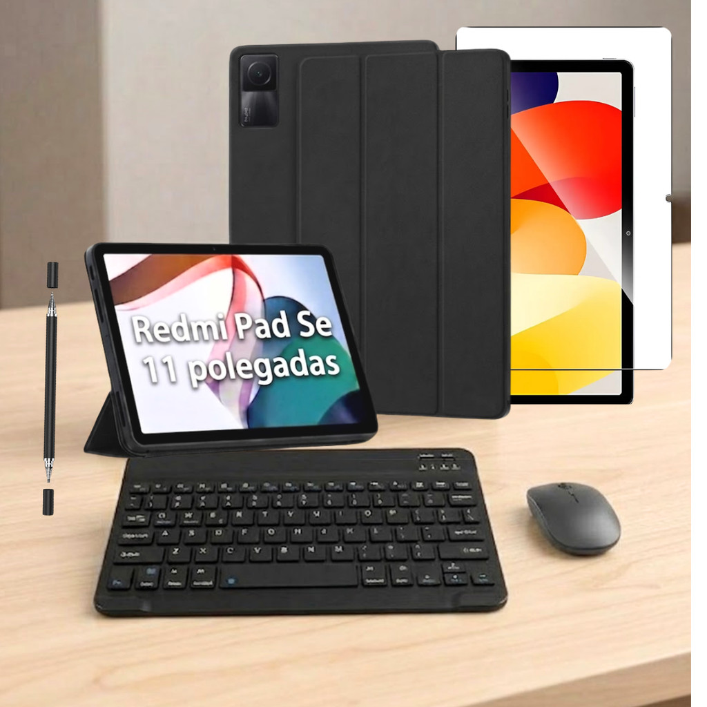Kit Home Office Para Redmi Pad SE Capa Smart + Teclado e Mouse Bluetooth 11 Polegadas Com Slot Para Caneta