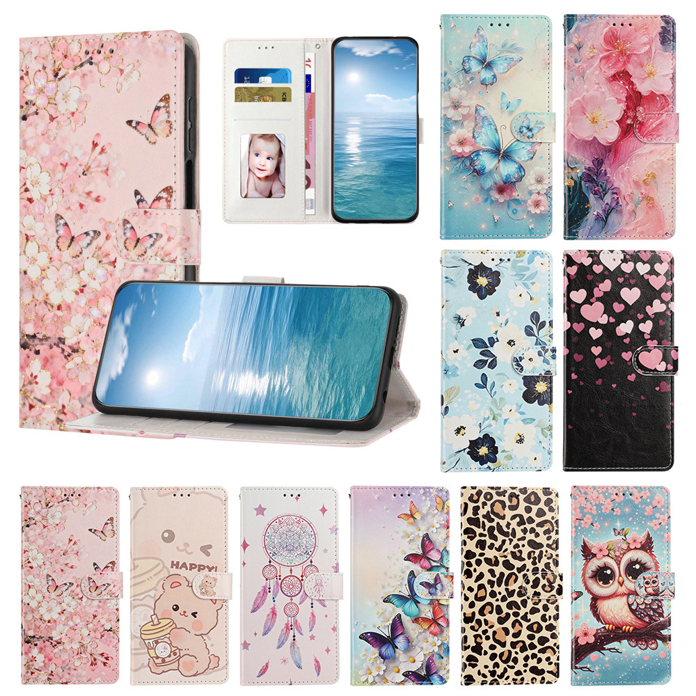 Capa Tipo Carteira Com Padrão Adorável Para Samsung Galaxy A02S A03 Core A10 A12 A20 A20E A21S A30 A5 A520 A530 A8 M10 M