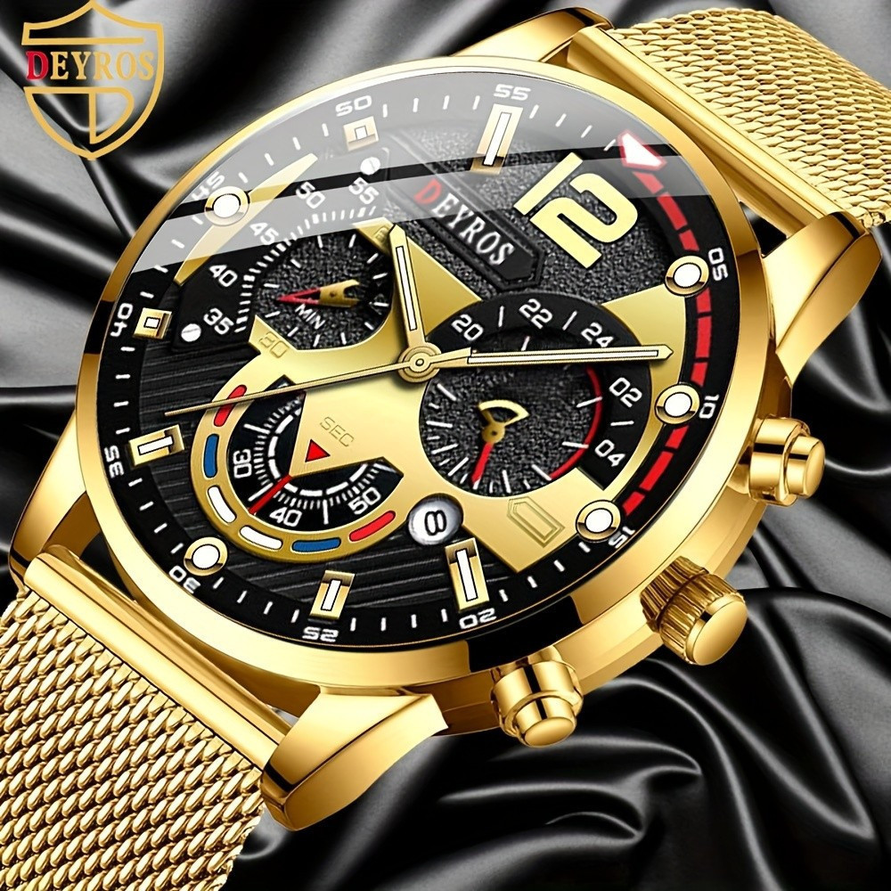 DEYROS Relógio masculino elegante com calendário exclusivo moderno de quartzo luminoso DSJW