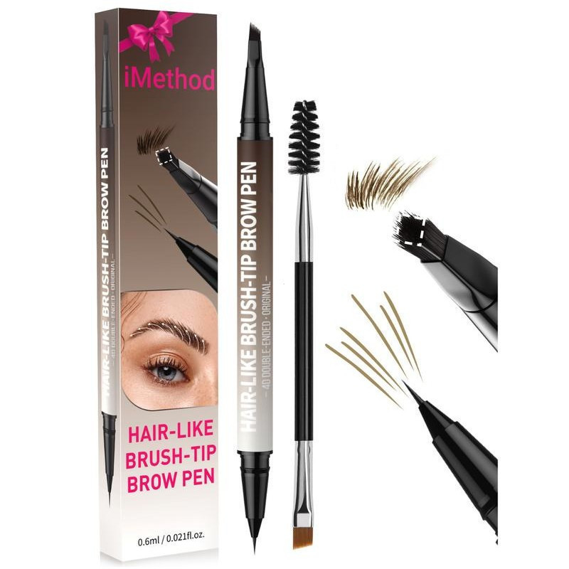 Caneta De Sobrancelha iMethod 4D , Lápis De 2 Em 1 Com Microblading À Prova D'água E Pincel De Delineador De Ponta Dupla