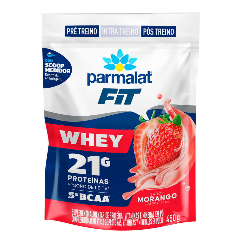 WheyFit Parmalat Sabor Morango com 21g de Proteína e 5g de BCAA 450g