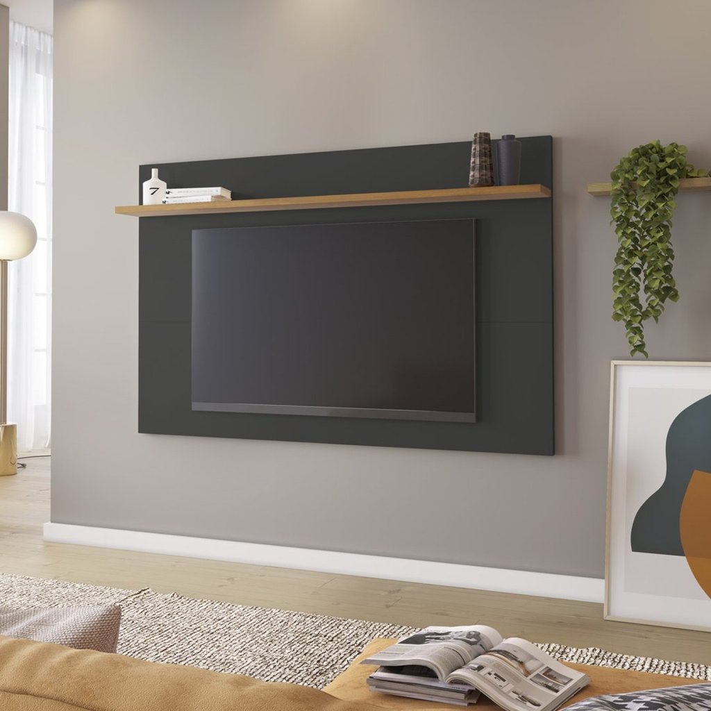 Painel para TV até 60 Polegadas 163,4cmx107,6cm Nt 1190 Preto Tx/Freijo Trend Preto TX/Freijo Trend