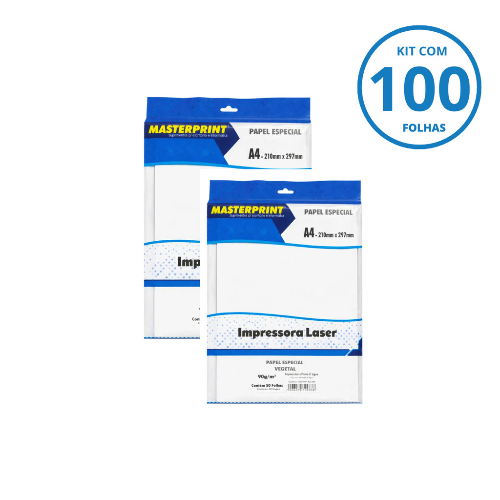 Kit 100 Folhas Papel Vegetal 90g/m² A4- MASTERPRINT (2 Pacotes com 50)