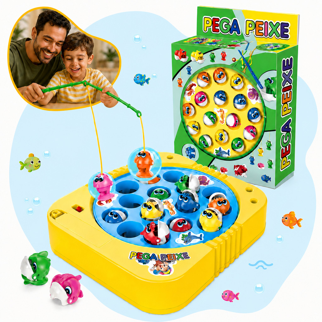 Jogo Pescaria Infantil Clássico Fishing Game Peixes Varinha Brinquedo Infantil Coordenação Kizumba