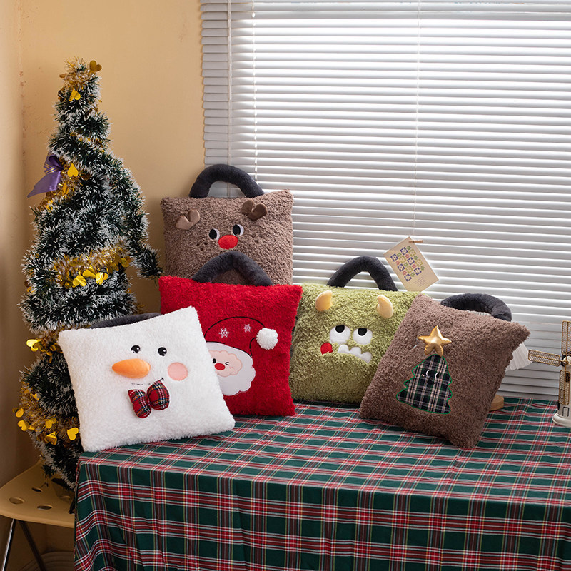 Natal Elk Papai Noel Forma Travesseiro De Pelúcia Boneca Lance Para Sala Estar Sofá Quarto Decoração Armazenamento Prese