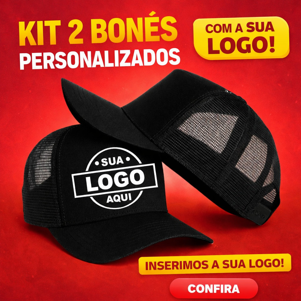Kit 2 Bonés Personalizados Super Cap Telinha Aba Curva Unissex Pré-Encomenda Trucker Moda Marca