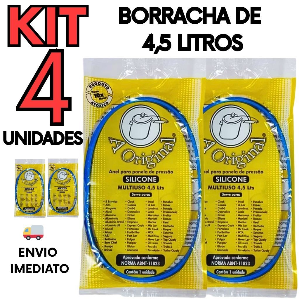 KIT 4 Vedação Silicone 4,5L para Panela de Pressão Anel de Reposição Universal Alta Resistência