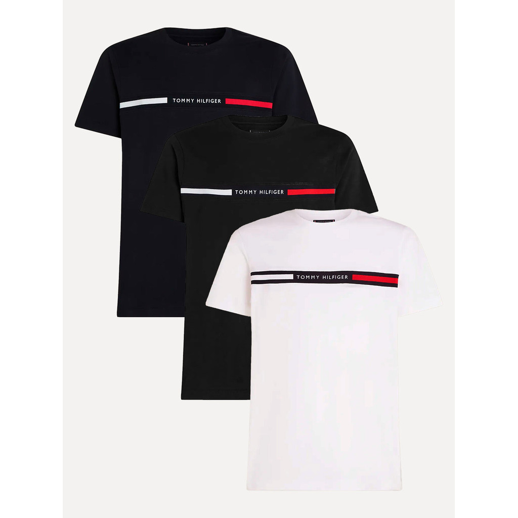 Kit Camisetas Tommy Hilfiger Original | Chest Insert Logo Azul Marinho/Branca/Pr