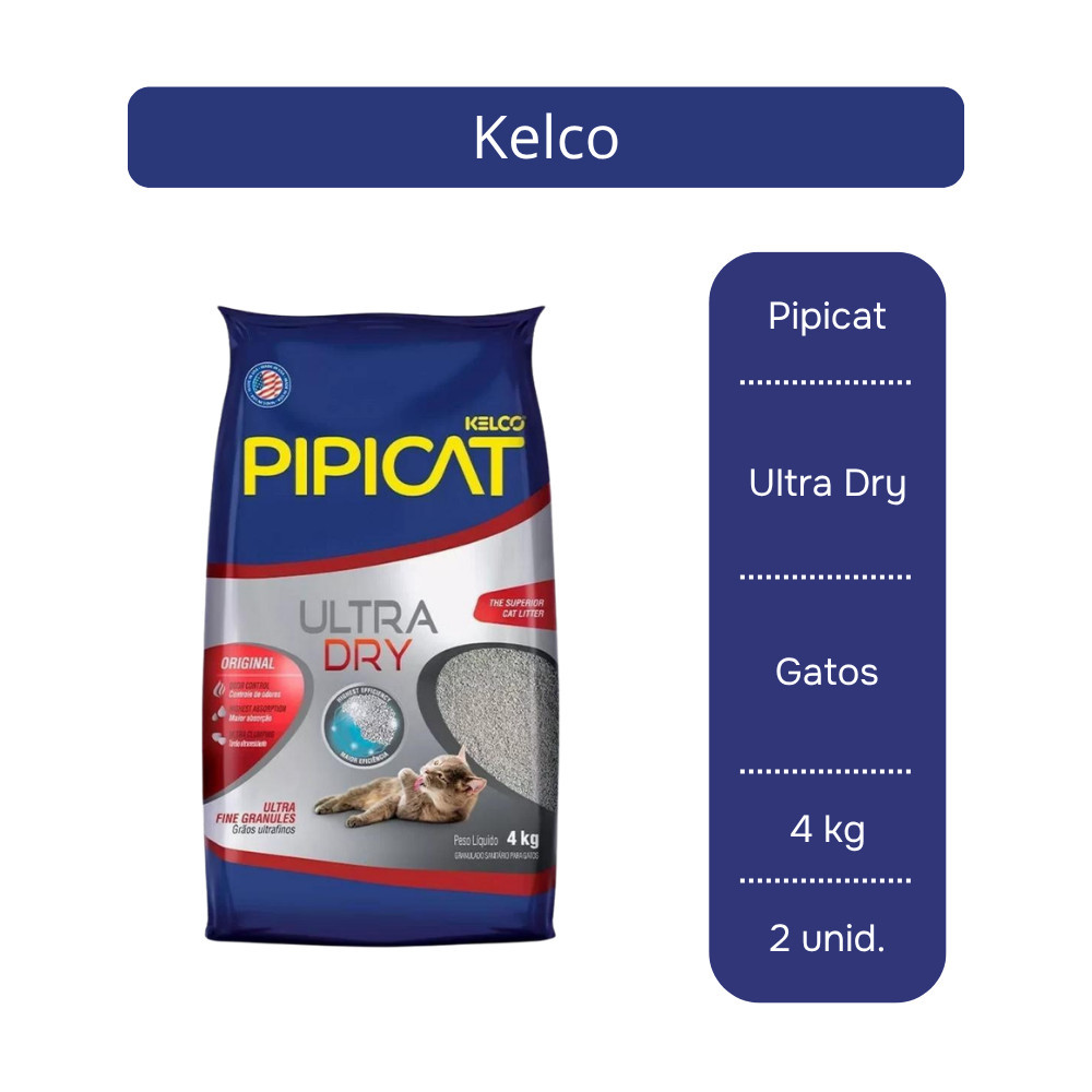 Areia Pipicat Ultra Dry Kelco para Gatos 4kg - 2 Unid.