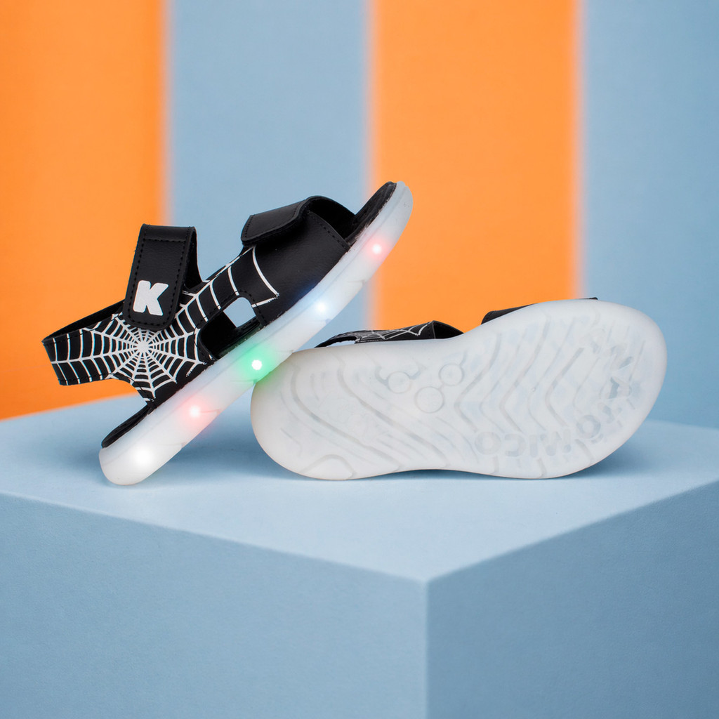Sandália Infantil Menino Kidy Flex Light Casual Luz LED Confortável Anatômica Antiderrapante Aranha