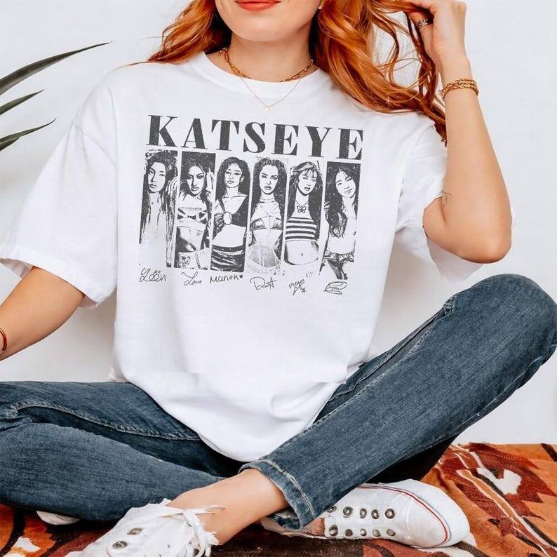 Camiseta KATSEYE Kpop Estampada Vintage Oversized Confortável Estilosa Divertida Moda Casual