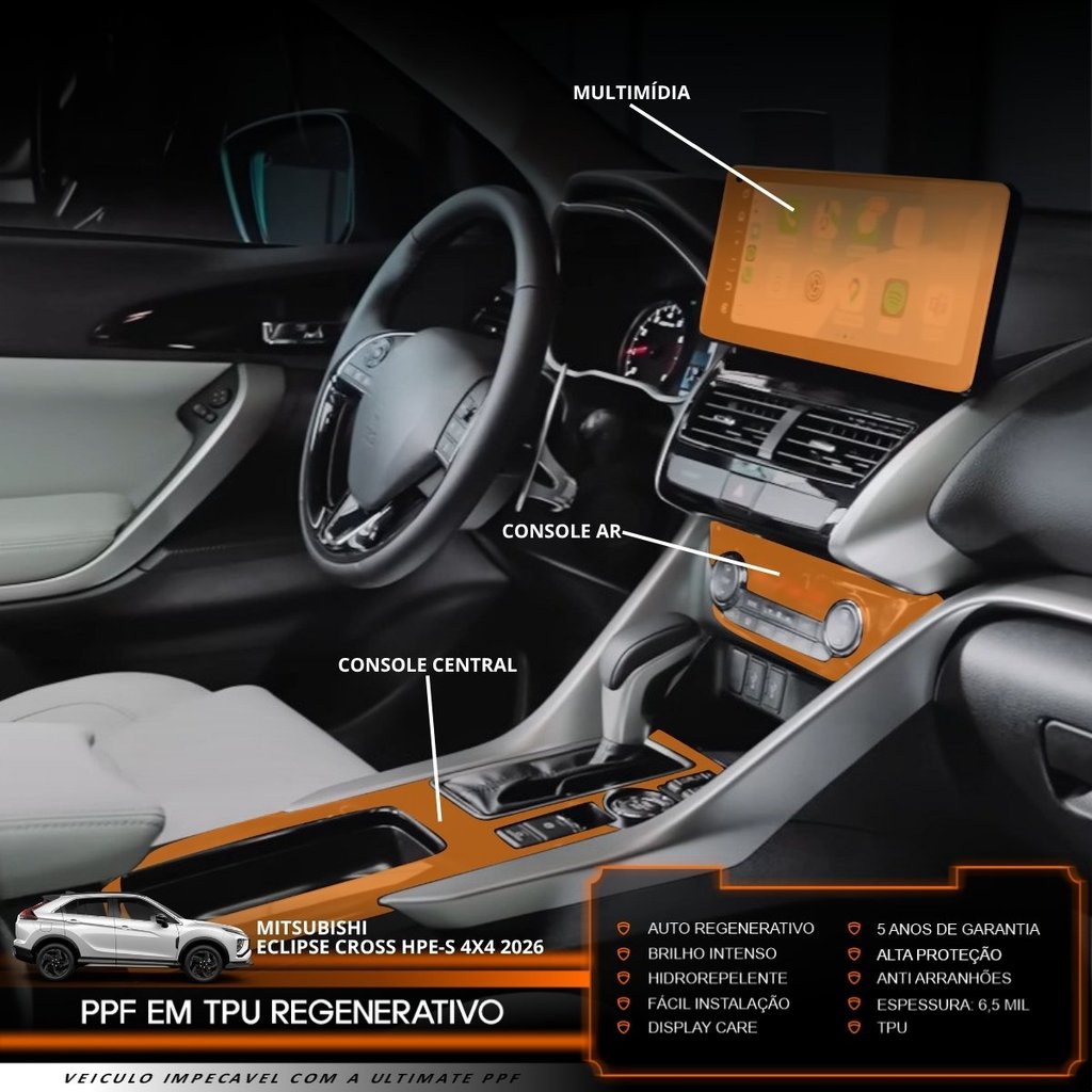 Película PPF Proteção Kit Interior Básico Mitsubishi Eclipse Cross HPE-S 4x4 2026 TPU Anti Risco
