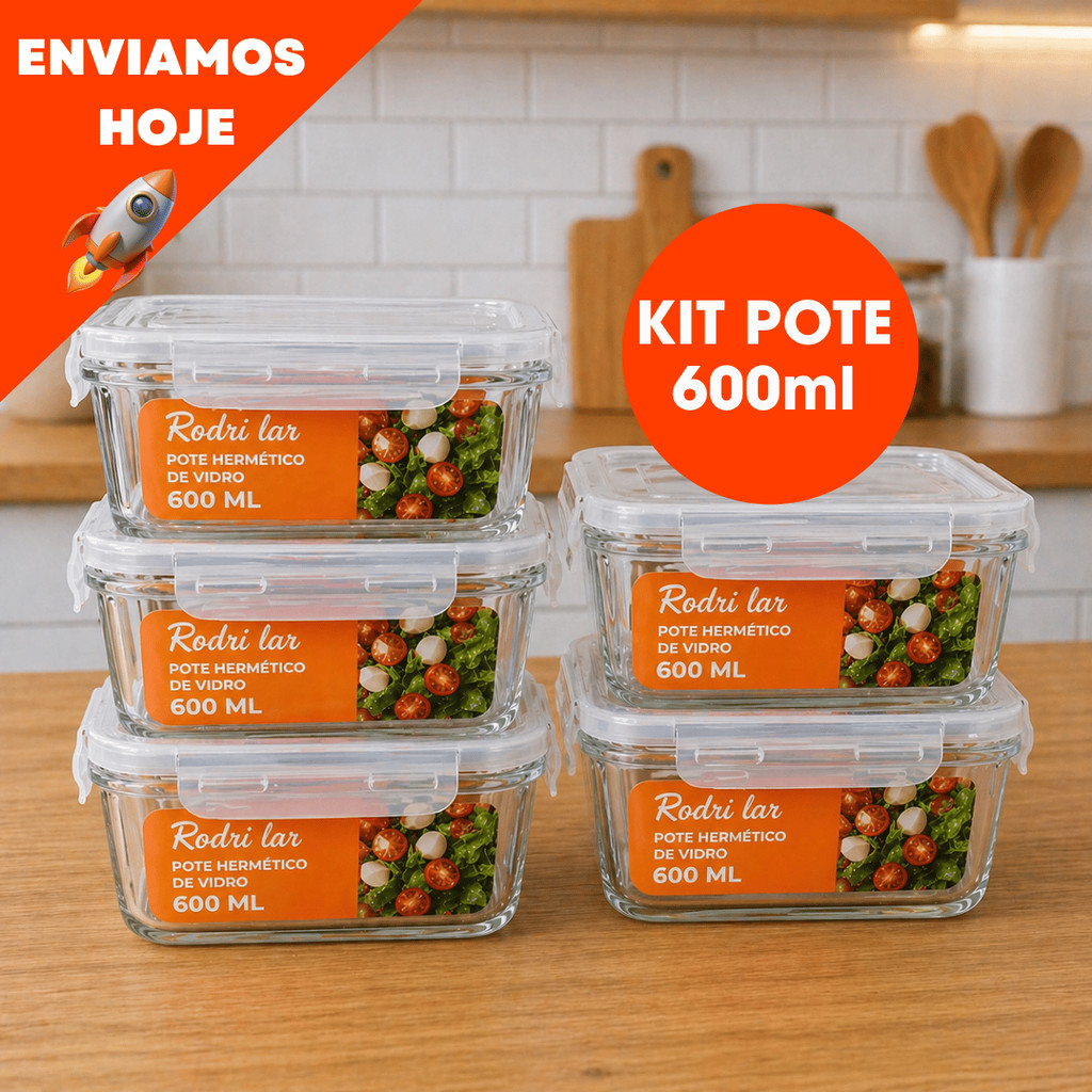 Kit 10 ou 5 Potes Vidro Hermético 600ml 400ml Quadrado Marmita Fitness