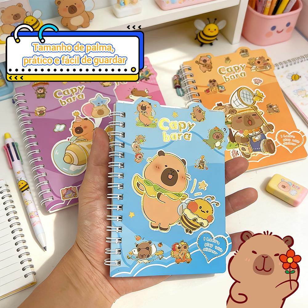 Aderno de Espiral + Adesivos da Capivara | Kit para Estudar e Decorar