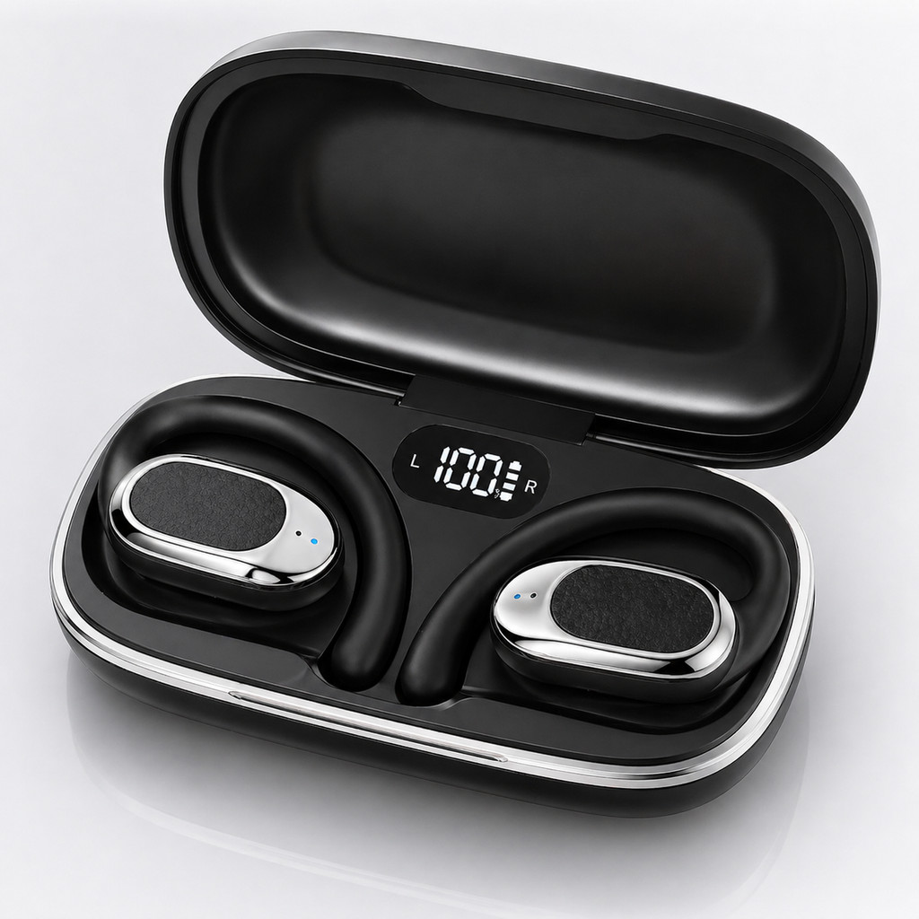 Fone Bluetooth Sem Fio com Gancho de Orelha + Display Digital | Fone Esportivo TWS com Case Carregador
