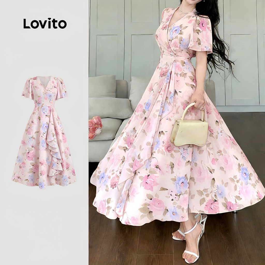 Lovito Vestido Boho com Zíper e Babado Vestido de Primavera/verão para Mulheres LK5ED465