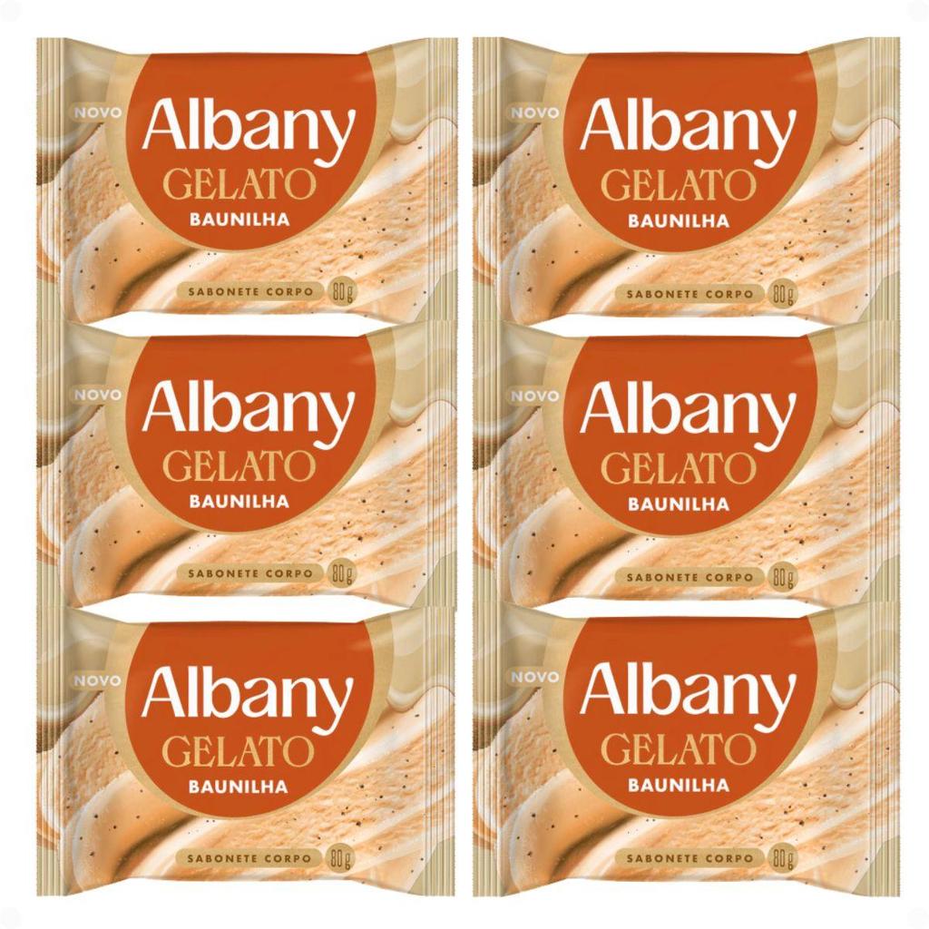 Kit Albany Sabonete Corporal Em Barra Gelato Baunilha 80g Com 6