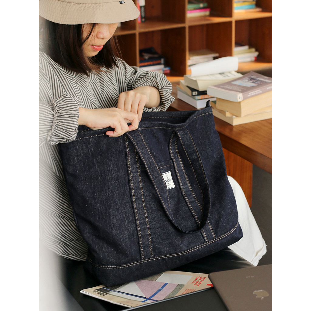 Sobag japonês Casual grande capacidade lona bolsa de ombro feminina não-desbotamento Denim Unisex Commuter Tote grande s