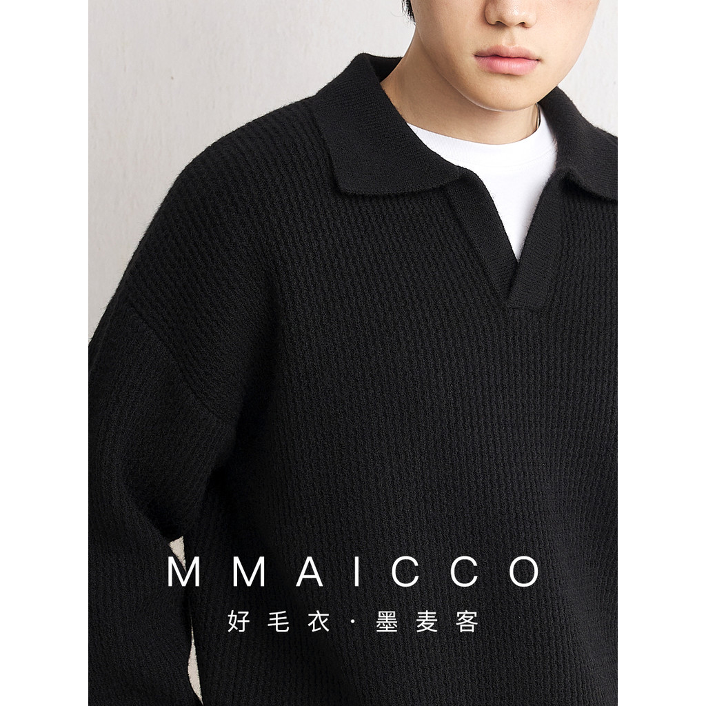 Momaike Seagull Collar Malhas Masculinas Estilo Dinheiro Antigo polo Lapela Suéter Masculino Camisa de Fundo Engrossado 