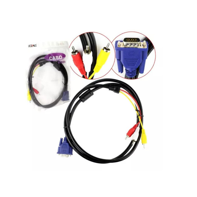 Cabo Vga Para 3x Rca 3 Video 1.50mt — imagem 2 de 2