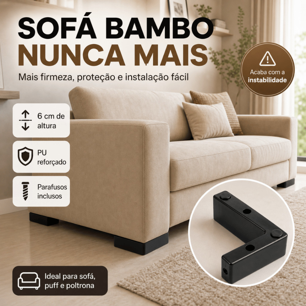 Pé De Sofá Cantoneira Plástico PU Reforçado Para Puff Poltrona Sofá