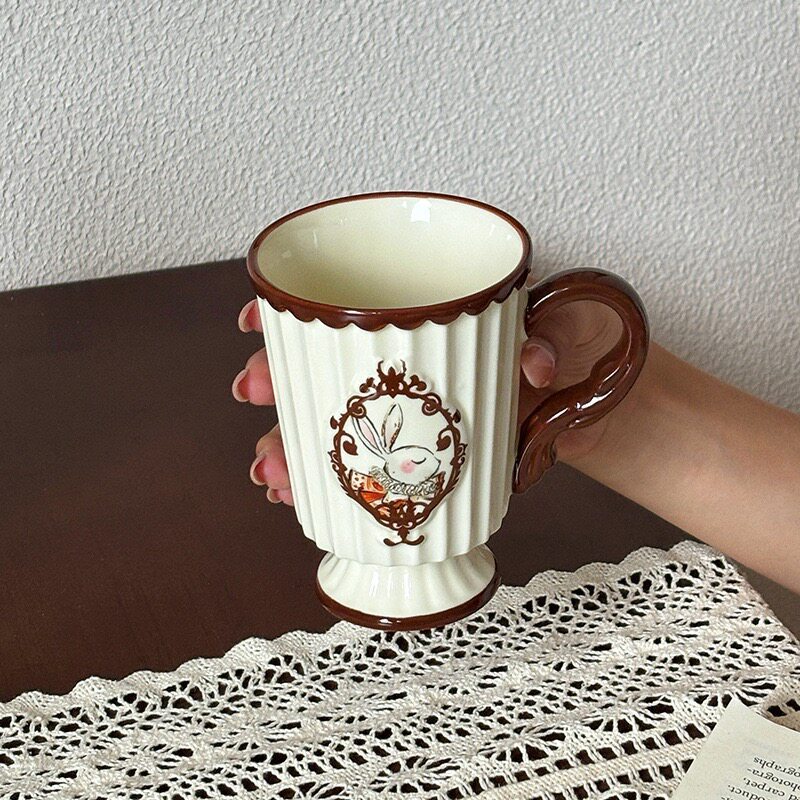 Francês Retro Hera coelho cálice xícara de café de alto valor namoro caneca chá da tarde copo bonito