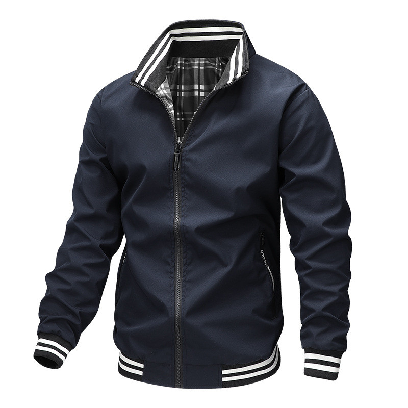Jaqueta Leve Masculina Casual Primavera Outono Corta-Vento Bomber Com Zíper E Bolso