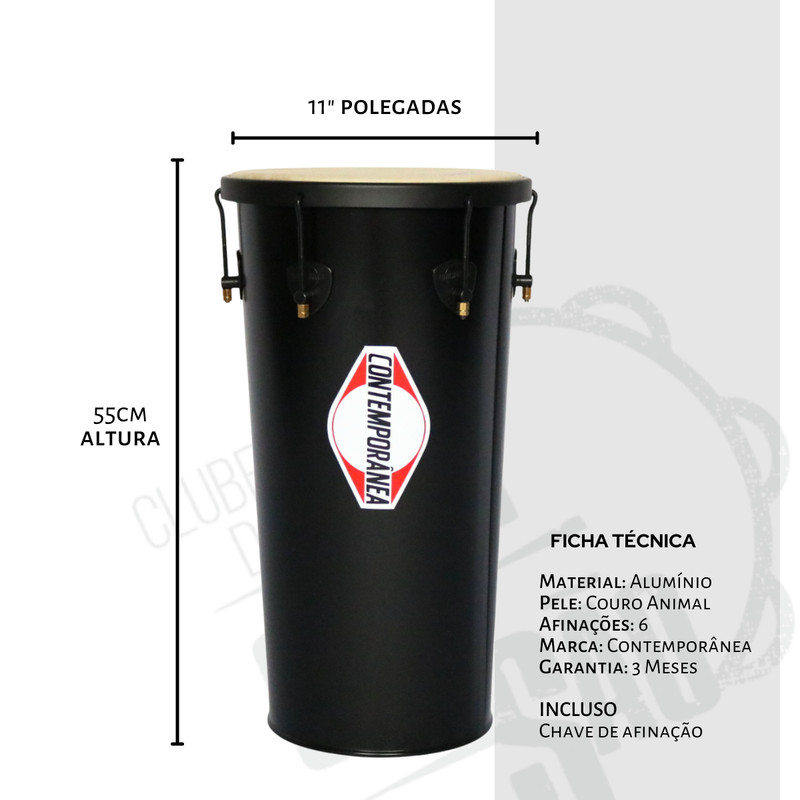 Rebolo Tantan Contemporânea Original 11" 55cm Alumínio Preto Cônico Percussão Samba Pagode