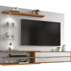 Painel de TV 60 Polegadas suspenso com Nicho prateleira decorativa Sala de Estar White com Freijó - Notável