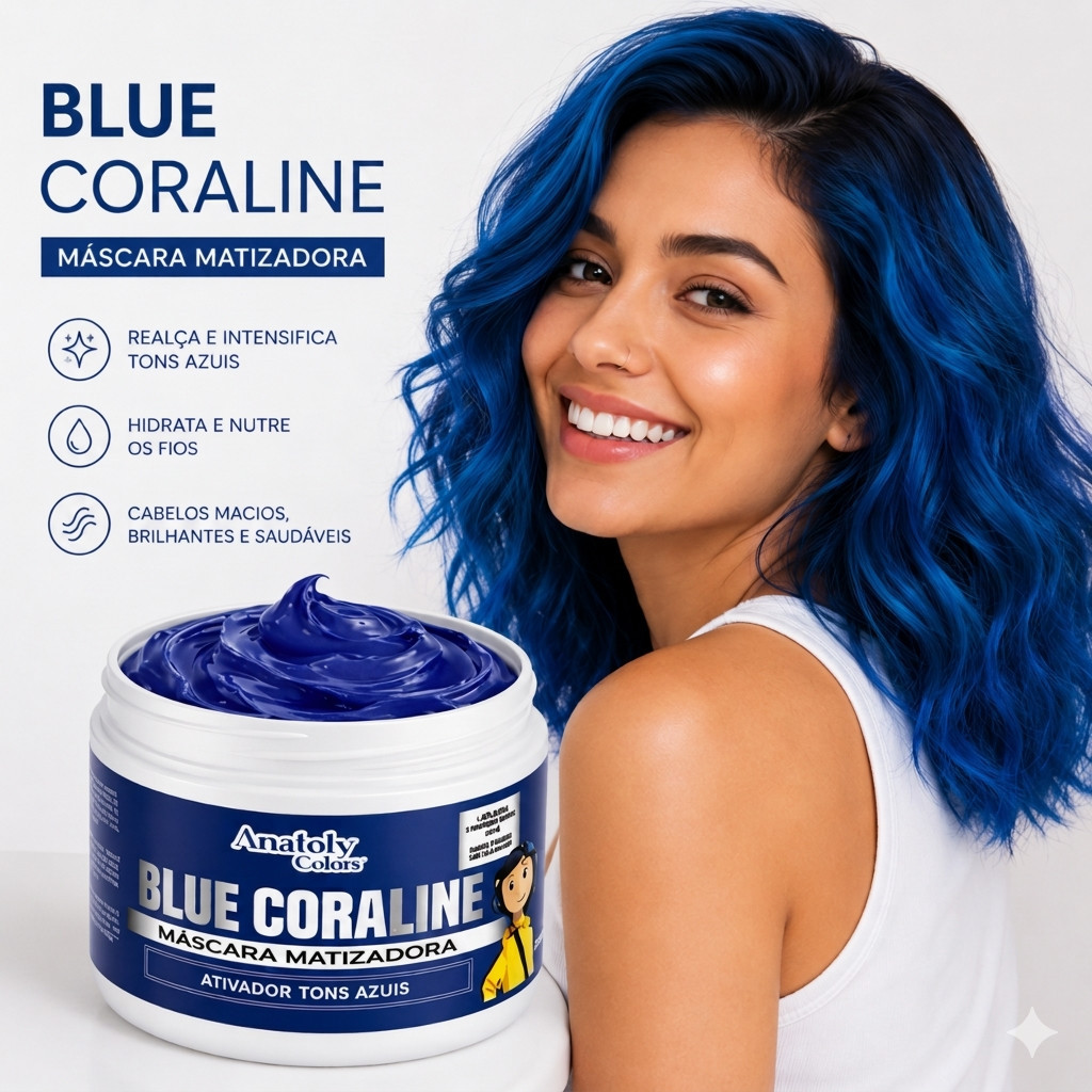 Detalhes do Máscara Capilar Tonalizante Azul Blue Anatoly Colors 300g - Cor Vibrante