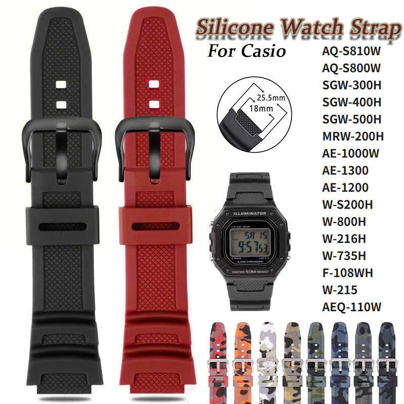 Pulseira De Silicone De 18 * 25.5mm Para Casio AQ-S810W AE-1200-1300 SGW-300 1000W Relógio De Borracha Estudante Masculi