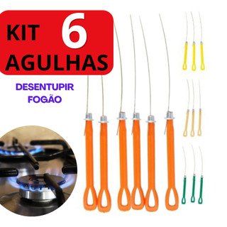 Kit 6 Agulhas Para Desentupir Boca de Fogão Forno Chamas chuveiro