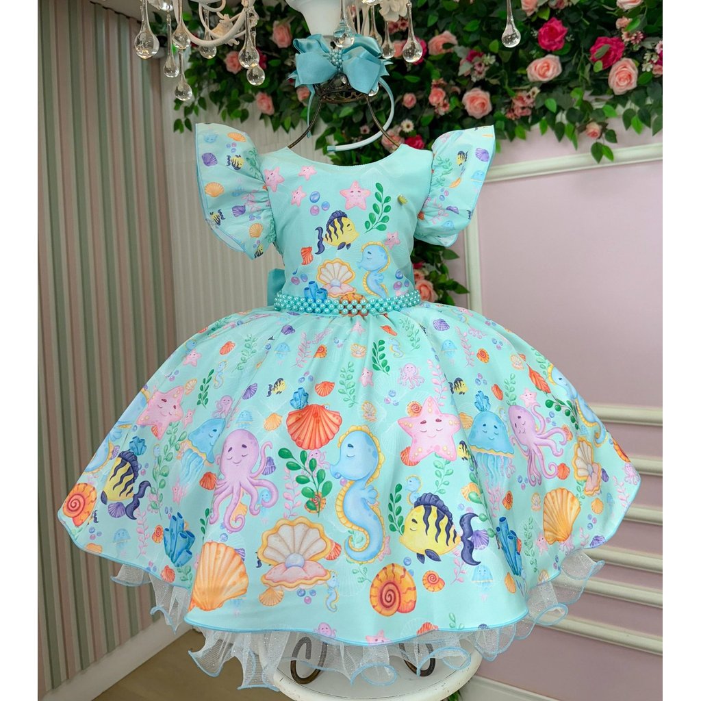 Vestido Autêntico Tematicos Kids Fundo do Mar – Sereia