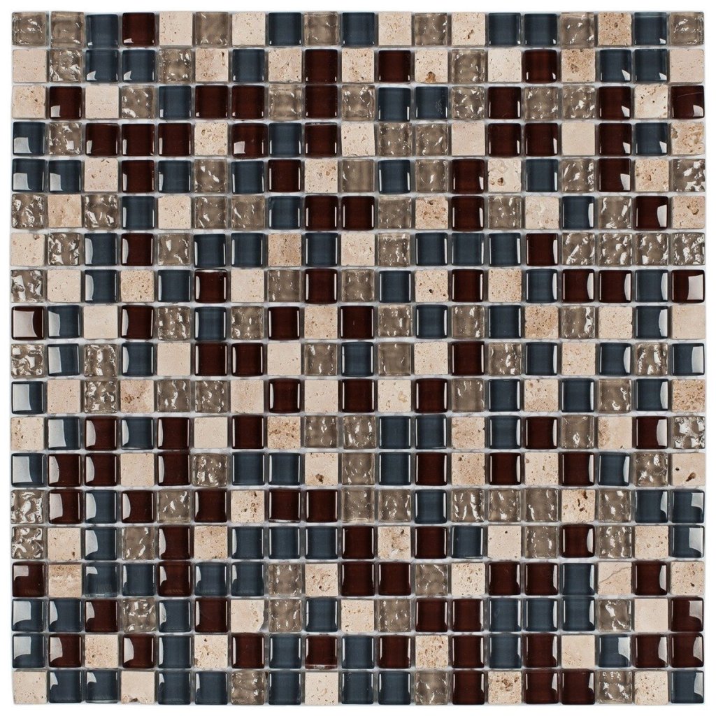 Pastilha de Vidro Mesclada de 31cm X 31cm Rende  Glass Mosaic Marrom