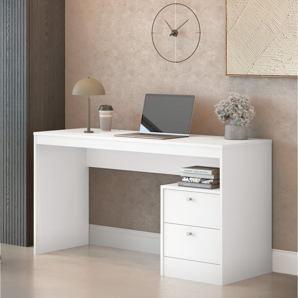 Escrivaninha Mesa Escritório 100% Funzionale 1350 2 Gavetas 135cm MDF Branco Branco