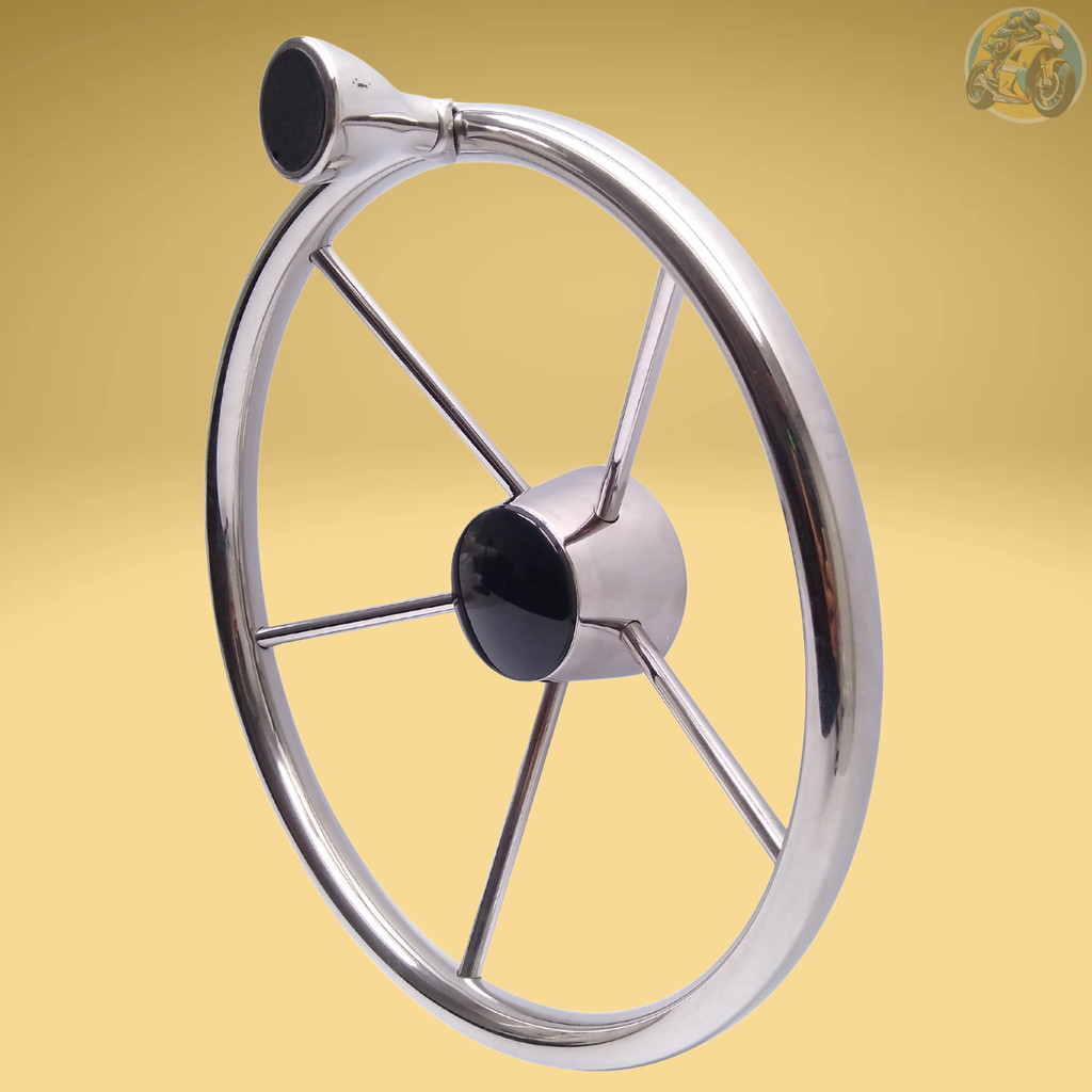 Volante Náutico Inox 343mm Com Knob Barcos Lancha 5 Raios Universal