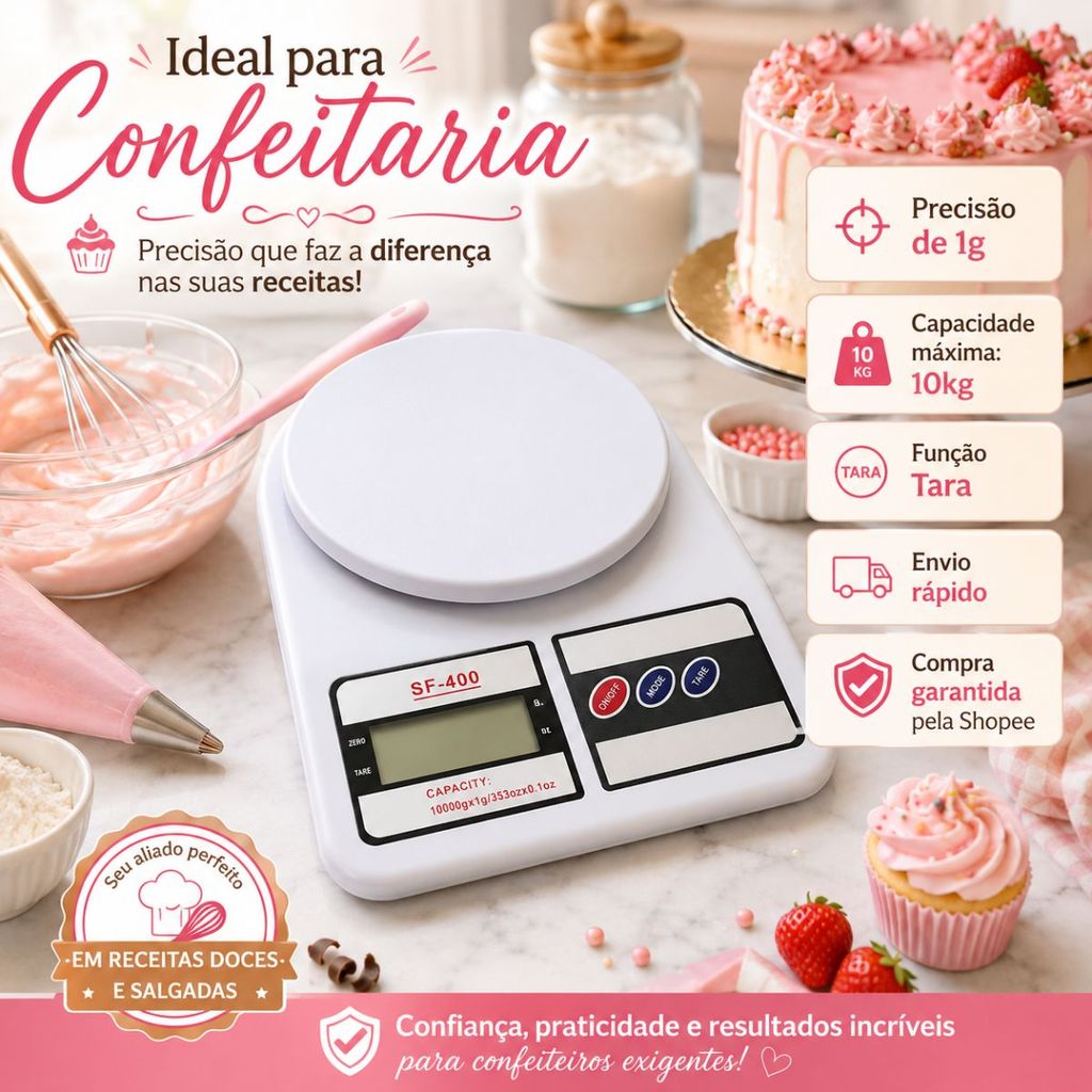 Balança Digital Cozinha Confeitaria 10kg Precisão 1g Função Tara