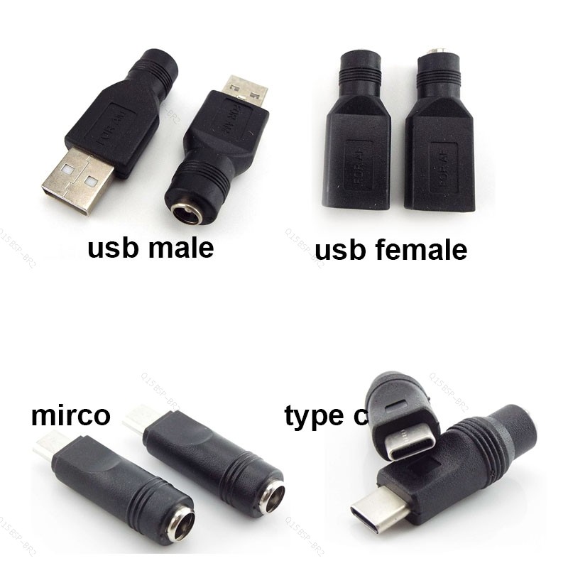 DC Fêmea power Jack 5.5 * 2.1mm Para USB 2.0 mirco Tipo c A Plug Macho 5V Conector Conversor Adaptador Portátil BR15B2