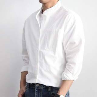 Camisa masculina de linho de manga comprida, camisa japonesa branca solta de algodão e linho, primavera outono, roupa ex