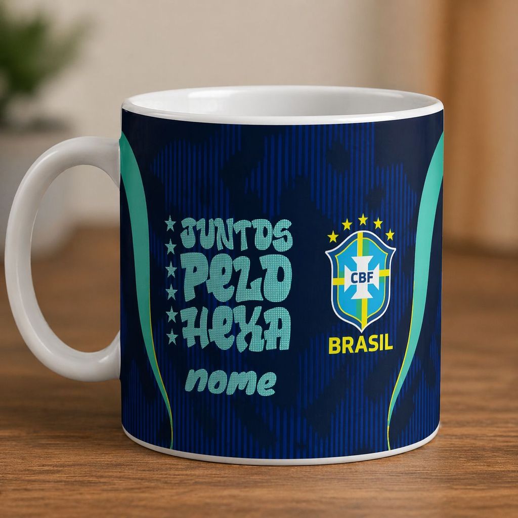 Caneca Brasil Personalizada com Nome 325ml Presente Criativo Seleção Brasileira