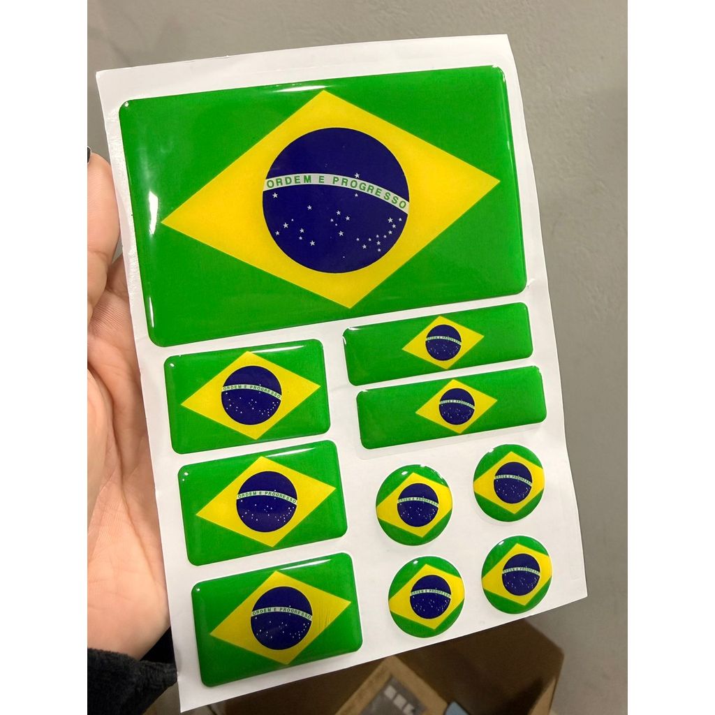 Kit 10 Adesivo Resinado Bandeira Brasil