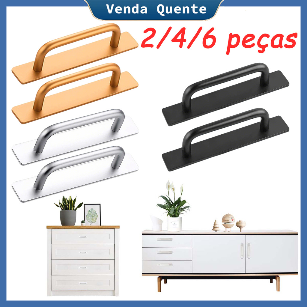 2/4/6 peças sem perfuração maçaneta autoadesiva da porta do armário, adequada para armários, portas dos armários