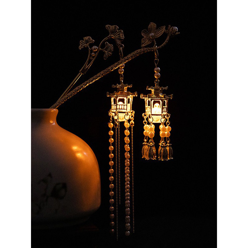 Xihu luminoso pavilhão palácio lanterna placa hairpin feminino estilo chinês estilo antigo Cheongsam passo agitando hair