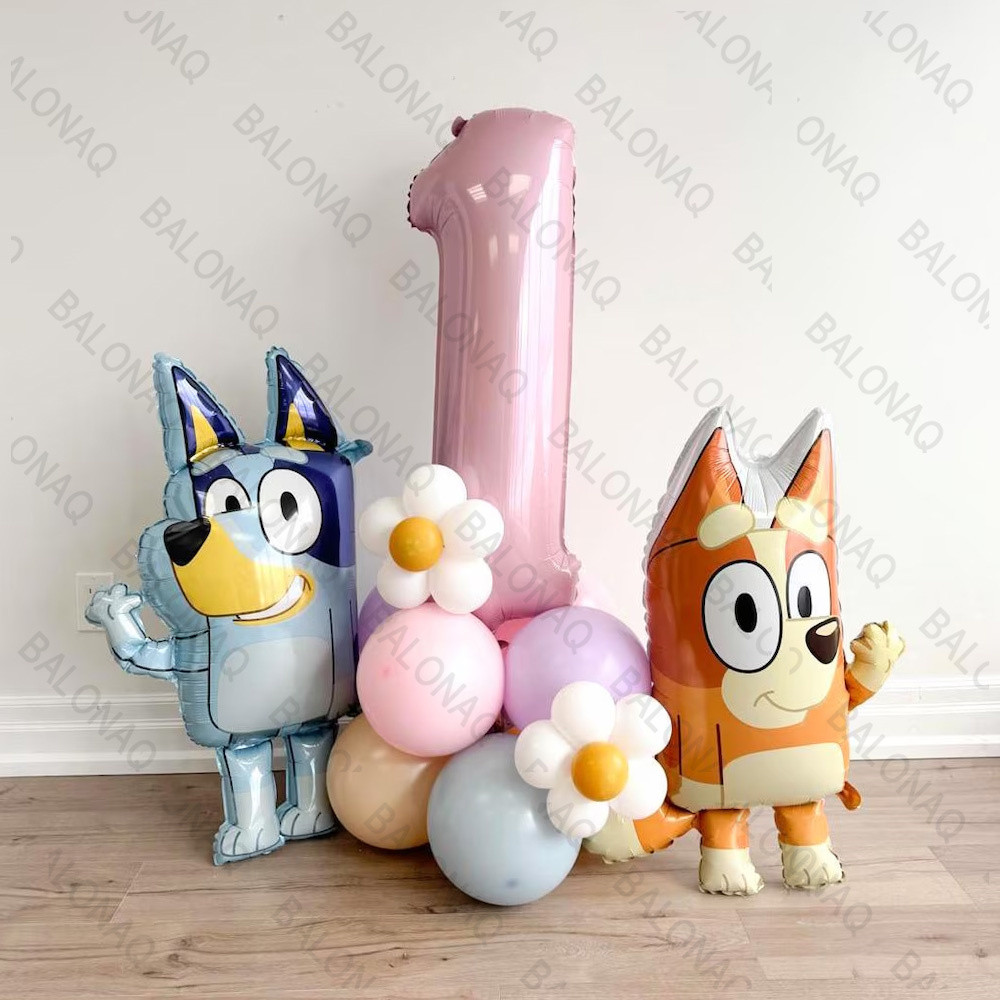 44 Pçs Bluey Bingo Balão Conjunto Decoração De Aniversário Balões Bonitos De Folha Número De Idade Festa Adereços Presen