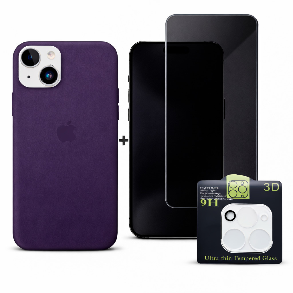 Kit 3em1 Case Silicone Colorida iPhone XR 11 12 13 14 15 16 + Película Vidro Privacidade + Lente Câmera - Kit Premium
