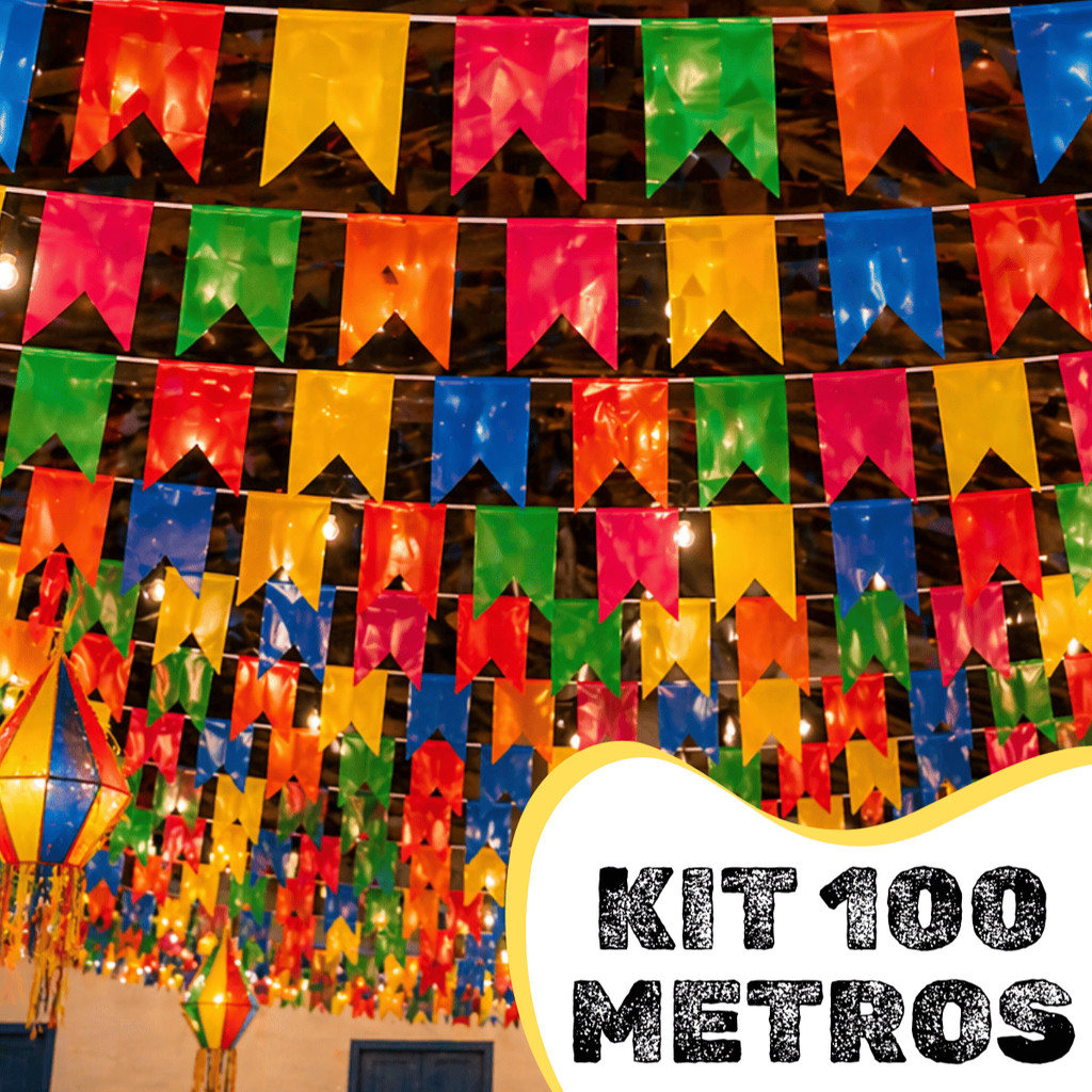 Kit 100 Metros Bandeirinhas Festa Junina Decoração Colorida Arraiá São João