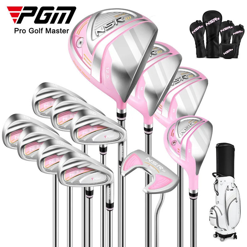 Conjunto De Taco De Golfe Feminino PGM LTG041 12 Unidades | Mão Direita Flex L Rosa Preto Grafite Ou Aço