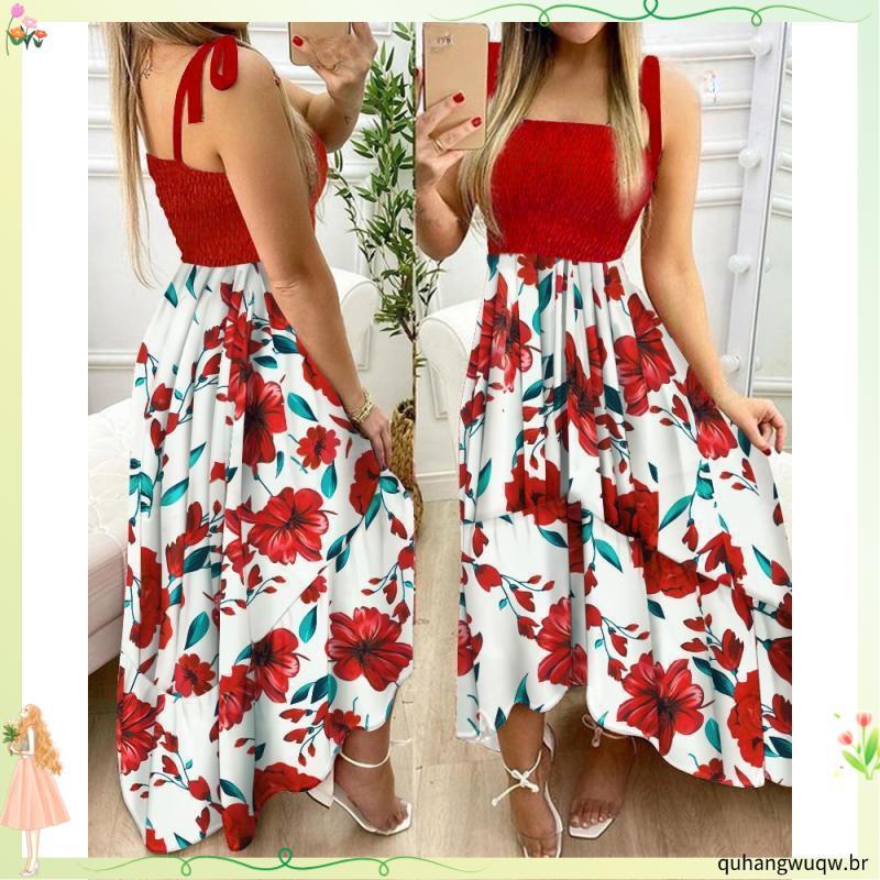 Moda Verão Sexy Spaghetti Strap Floral Imprimir Maxi Vestido Para As Mulheres 2022 Elegante Peito Envoltório Longo Mulh