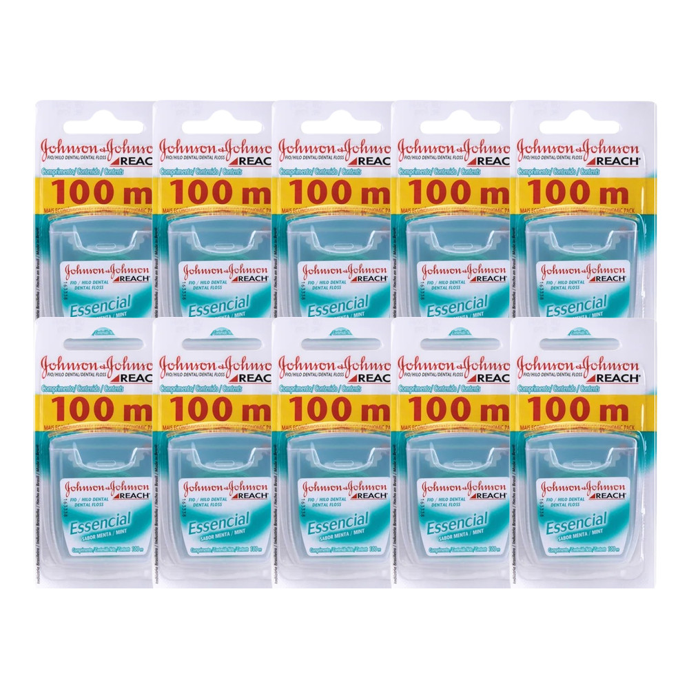 Kit 10x Fio Dental Essencial 100m sabor menta - JOHNSON e JOHNSON